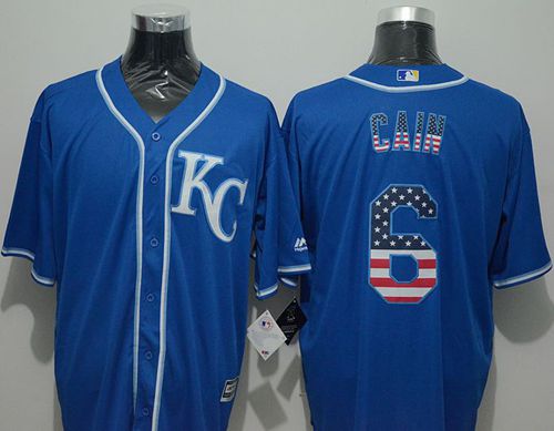 Royals #6 Lorenzo Cain Blue USA Flag Fashion Stitched MLB Jersey - Click Image to Close